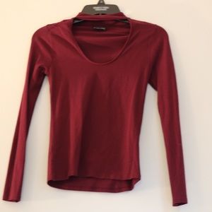 long sleeve burgundy turtle neck with chest cutout